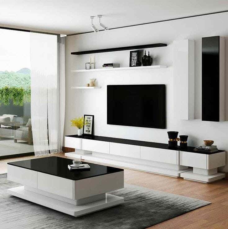 Thai MDF Wood Center Table with TV Table, 2 Pieces - White Wooden