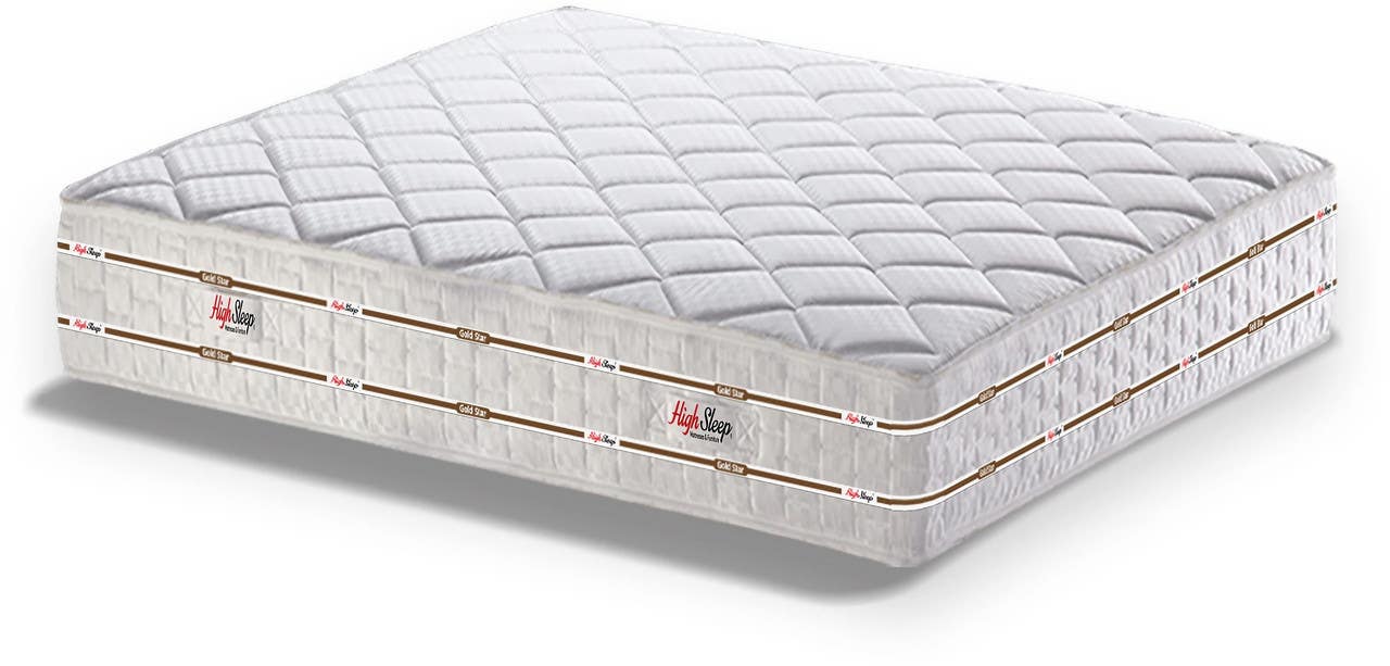 Jacquard High Sleep Gold Star Mattress, Connected Springs, 195 x 25 cm - White