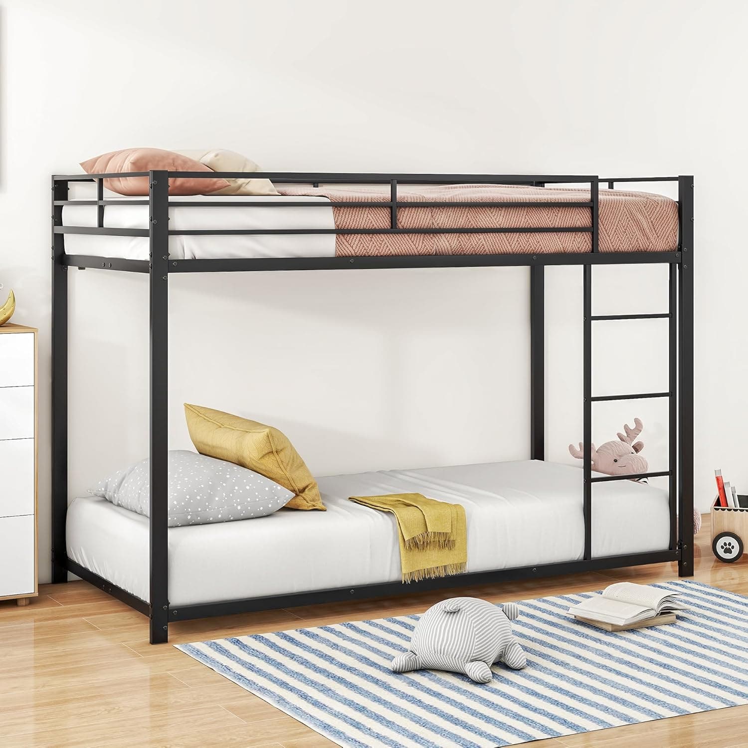 Metal Bunk Bed with Steel Slats, 140×90×200 Cm - Black
