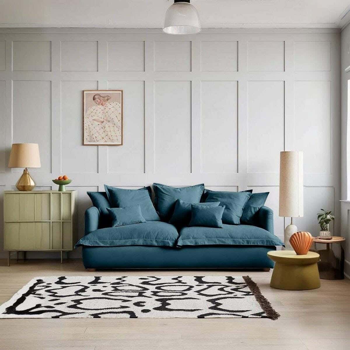 2-Seater Recliner Sofa, Beech Wood, Koya Linen Fabric, 200×80×75 cm - Blue