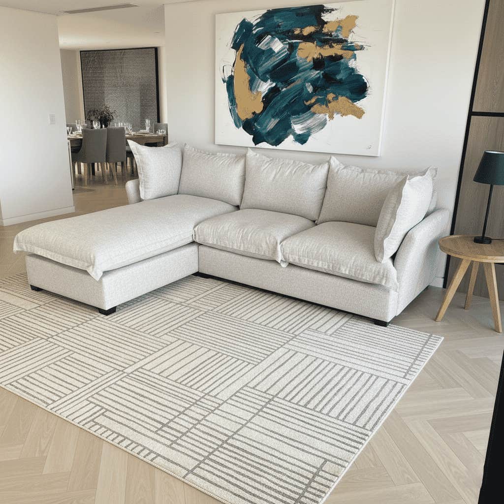 L-Shaped Corner Sofa, Beech Wood, Koya Linen Fabric, 275×80×80 cm - Off-White
