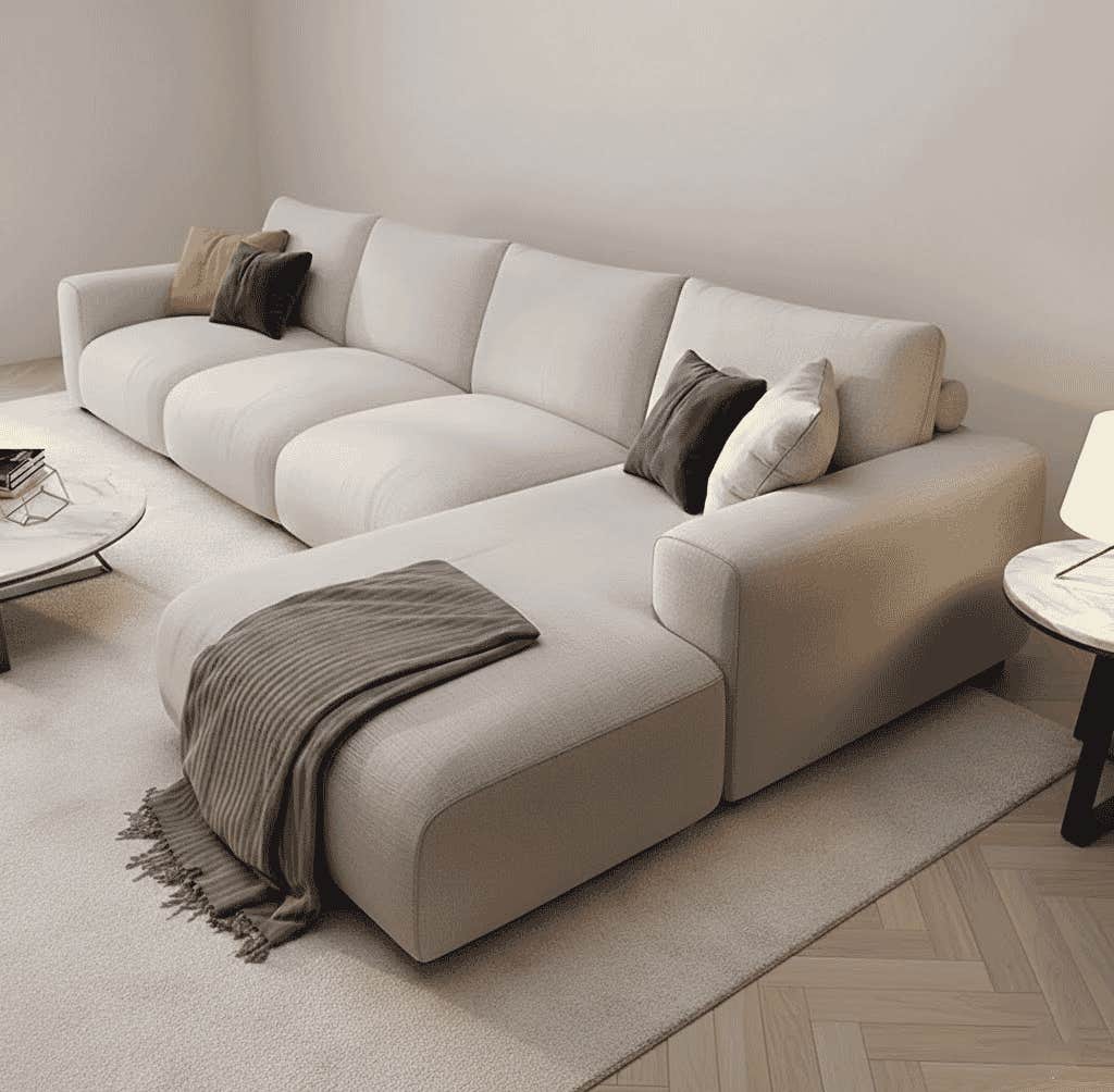 L-Shaped Corner Sofa, Beech Wood, Koya Linen Fabric, 300×80×80 cm - Off-White