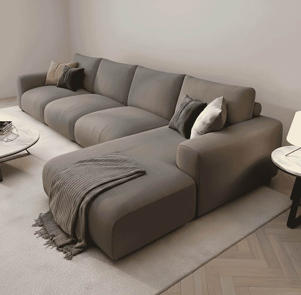 L-Shaped Corner Sofa, Beech Wood, Koya Linen Fabric, 300×80×80 cm - Grey