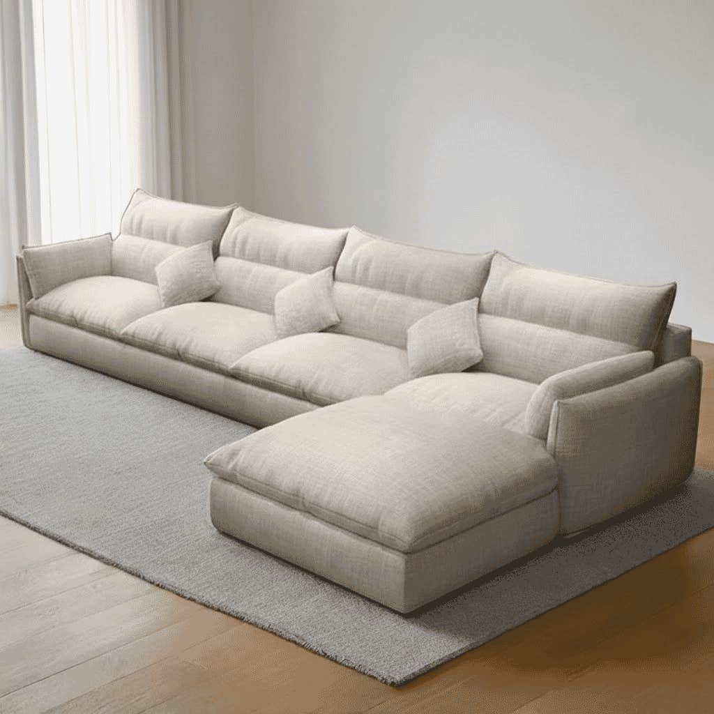 L-Shaped Corner Sofa, Beech Wood, Koya Linen Fabric, 300×80×80 cm - Off-White