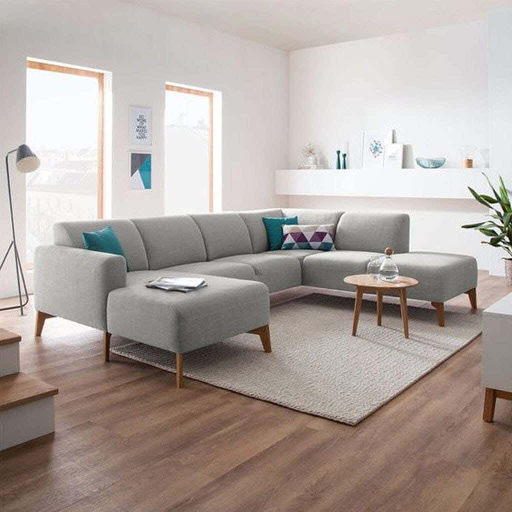 U-Shaped Corner Sofa, Beech Wood, Koya Linen Fabric, 280×80×80 cm - Grey