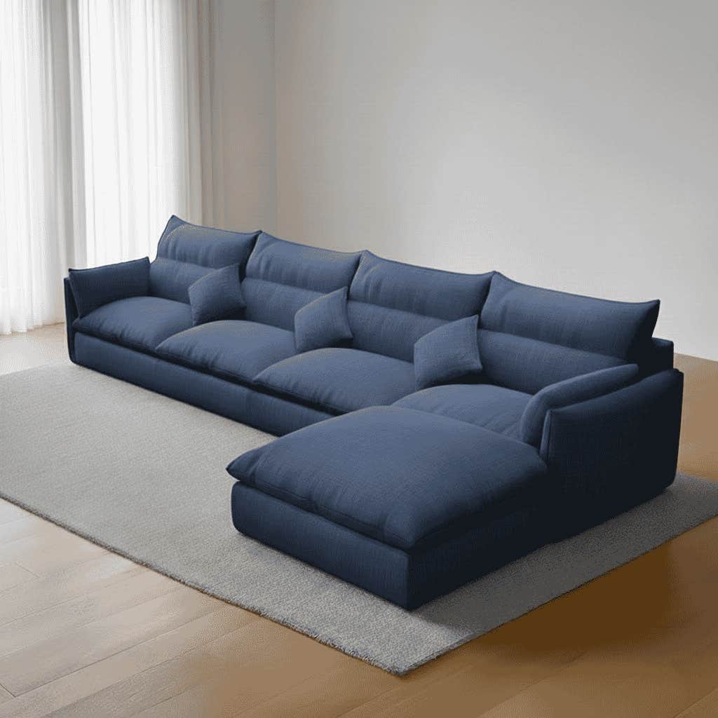 L-Shaped Corner Sofa, Beech Wood, Koya Linen Fabric, 300×80×80 cm - Blue