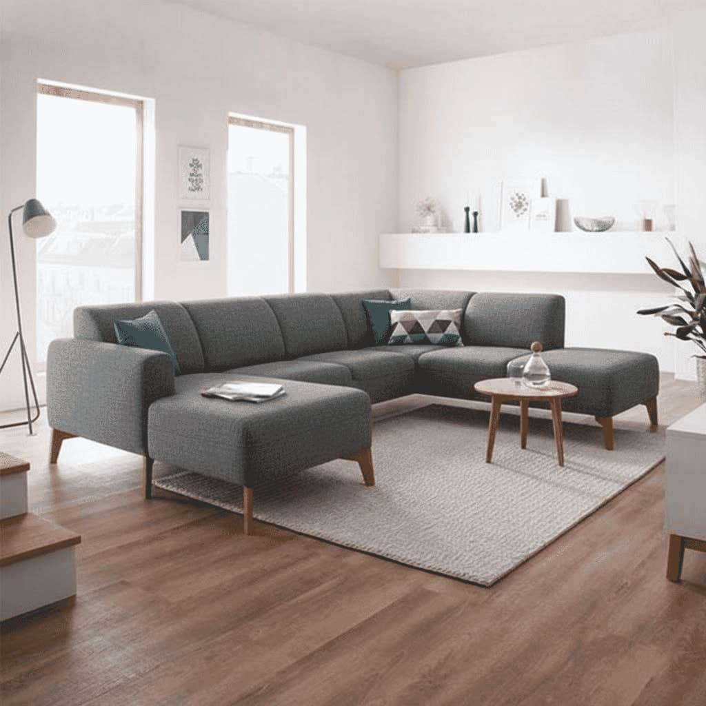 U-Shaped Corner Sofa, Beech Wood, Koya Linen Fabric, 280×80×80 cm - Grey