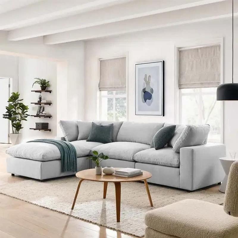 L-shaped beech wood sofa, koya linen fabric, 170x80x280cm - Grey