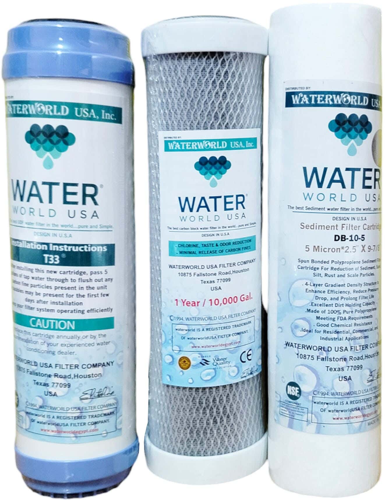 Water World Set Of 3 Pieces Of Carbon Water Filter Candles - White