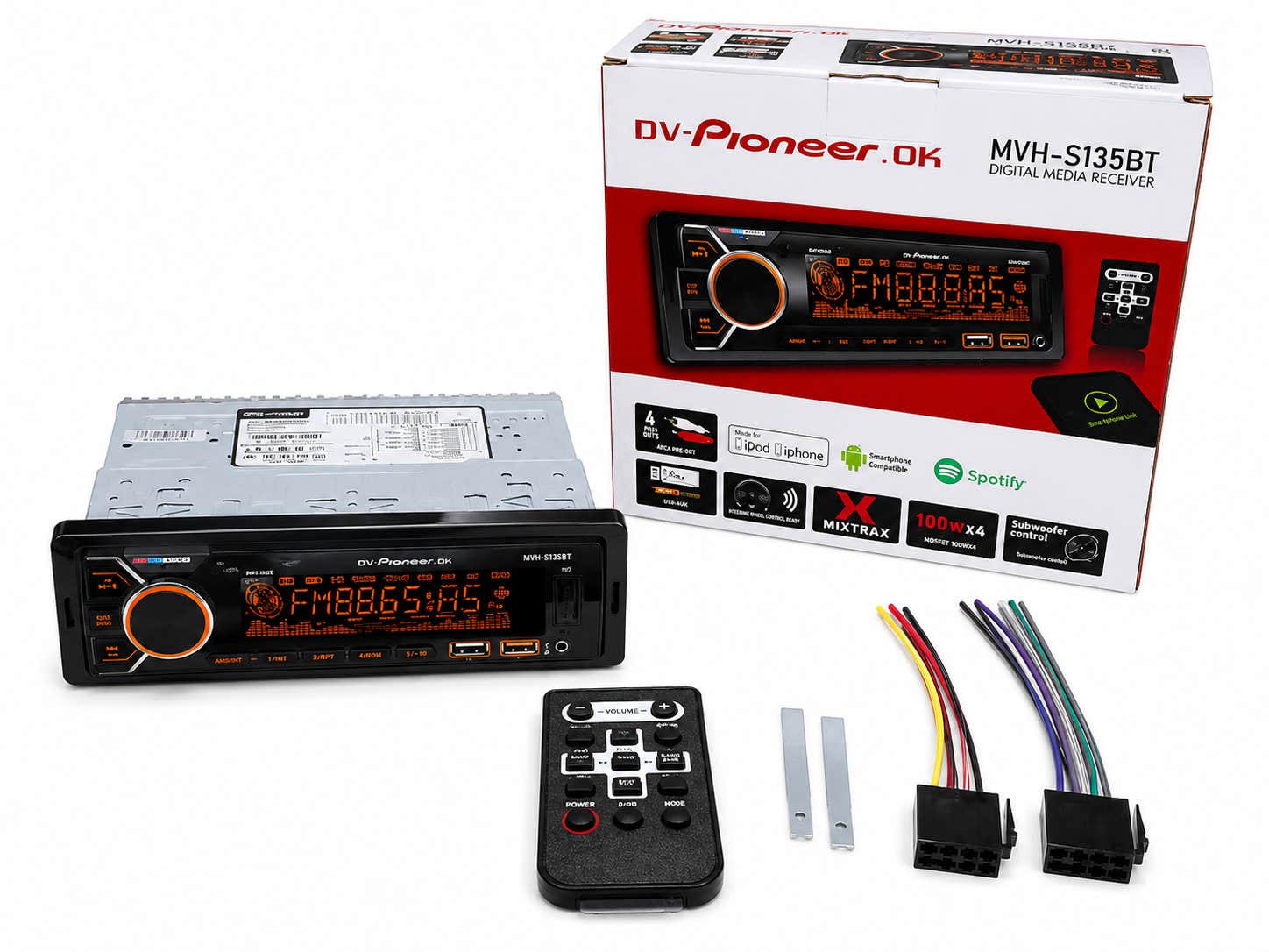 Pioneer MVH-S135BT Digital Media Receiver, Bluetooth, Dual USB, AUX, Remote Control - Black