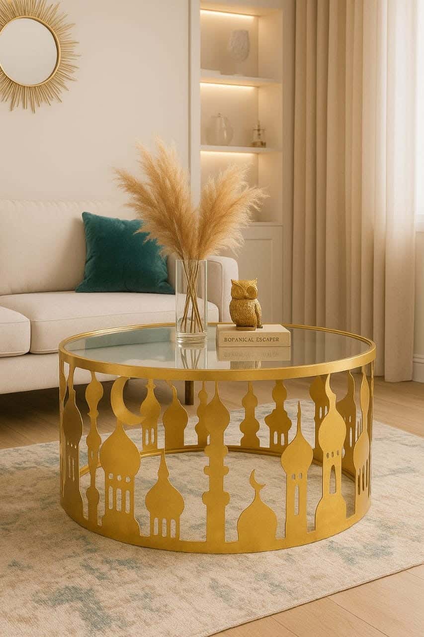 Metal and glass coffee table, 75x45x75 cm - Gold