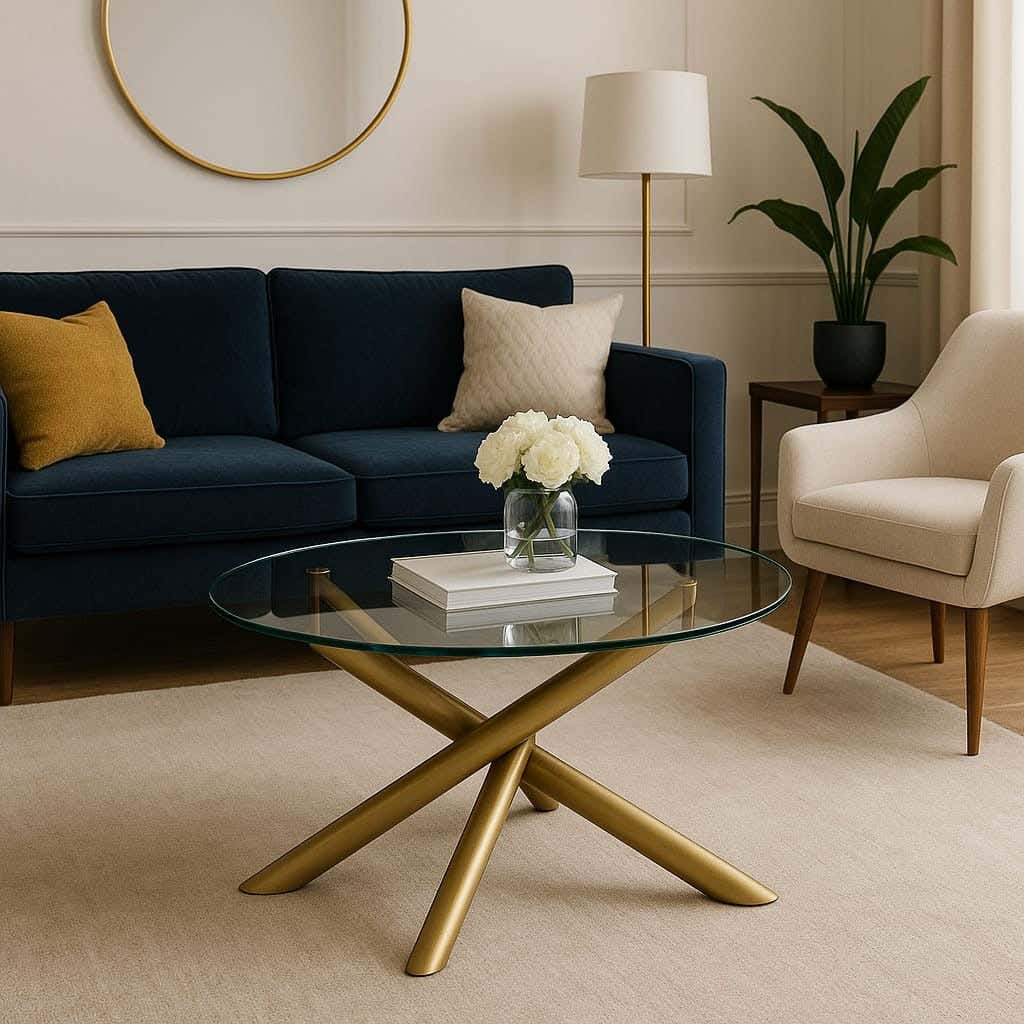 Metal and glass coffee table, 70x45x70 cm - Gold