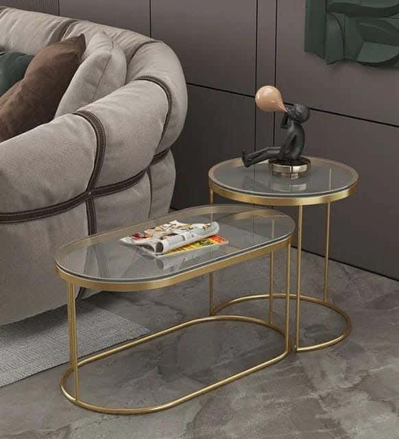 Nesting side table set, metal, 2 pieces - gold
