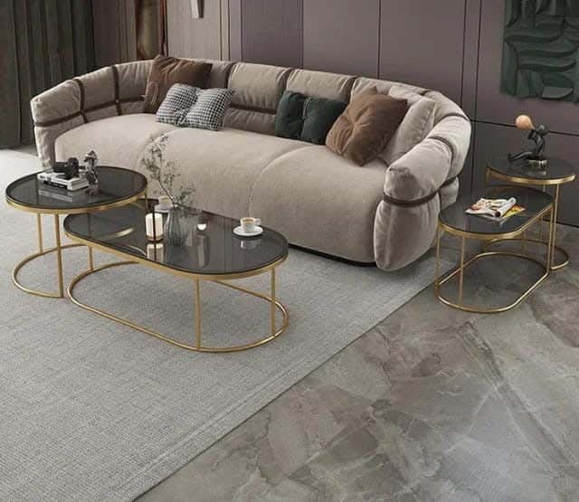 Nesting table set, metal, 4 pieces - gold