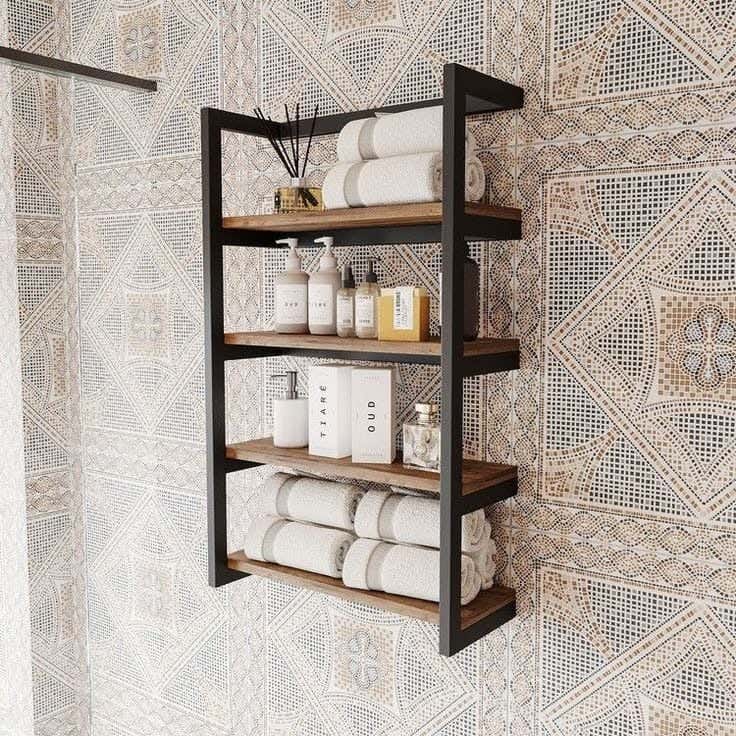 Metal and MDF shelving unit, 4 shelves, 60x85x20 cm - Black