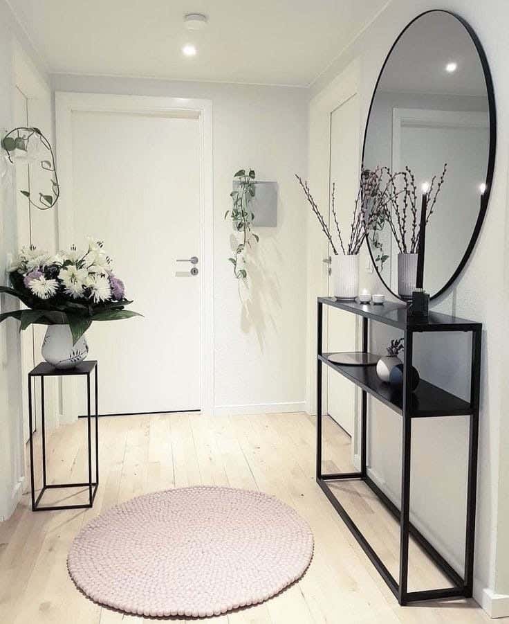 Console with metal wall mirrors - black