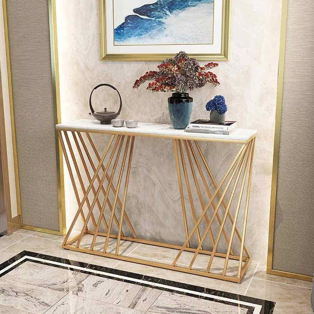 Metal and Marble Console Table, 90x110x35 cm - Gold