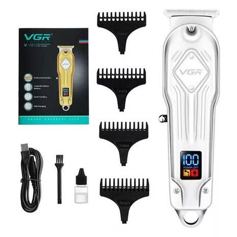 VGR V-261 Hair Clipper and Trimmer, Professional, Rechargeable, Metal Body - Silver