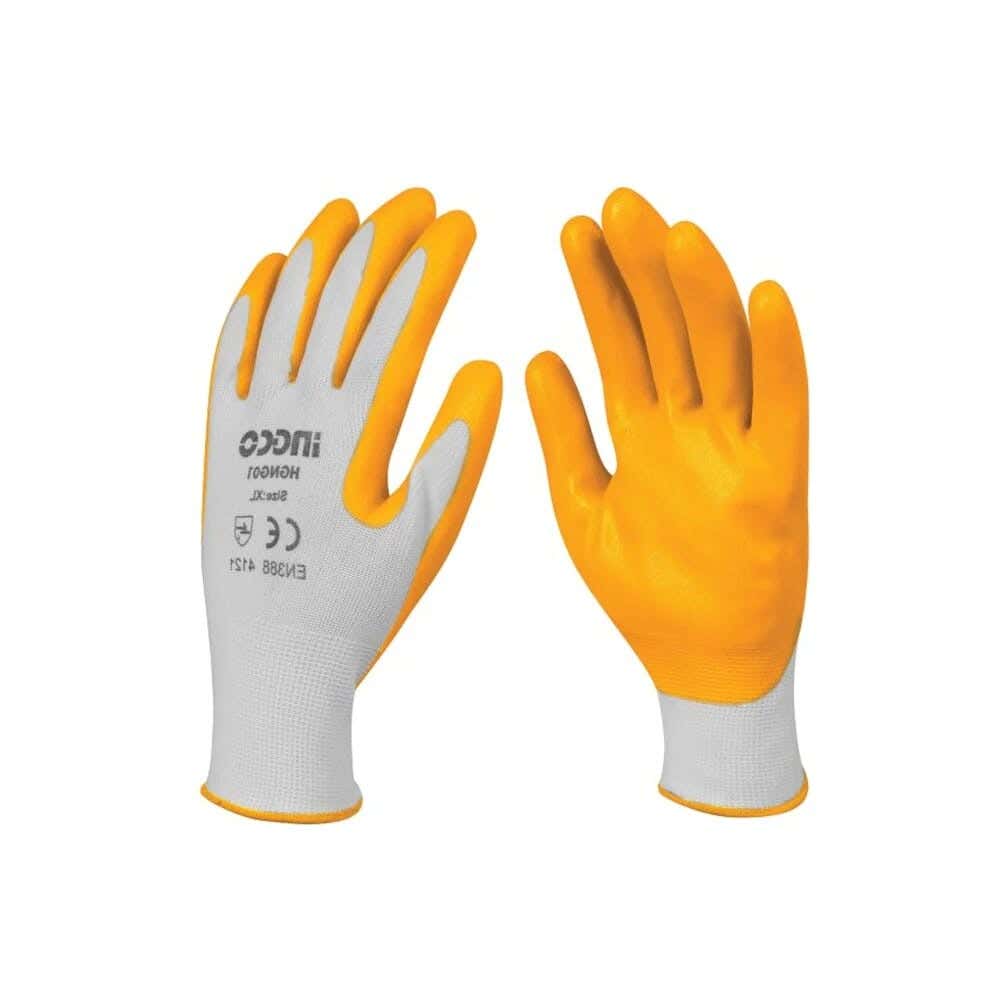 Ingco HGNG01 Nitrile Oil Resistant Rubber Safety Gloves - Grey Yellow