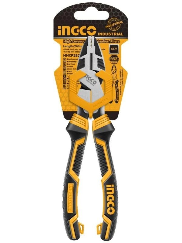 Ingco Pliers, 8 inch, Energy Safe - Black Yellow