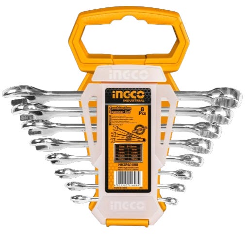 Ingco HKSPA1088 Serrated Wrench Set, 8 Pieces, 6-19 mm - Yellow Silver