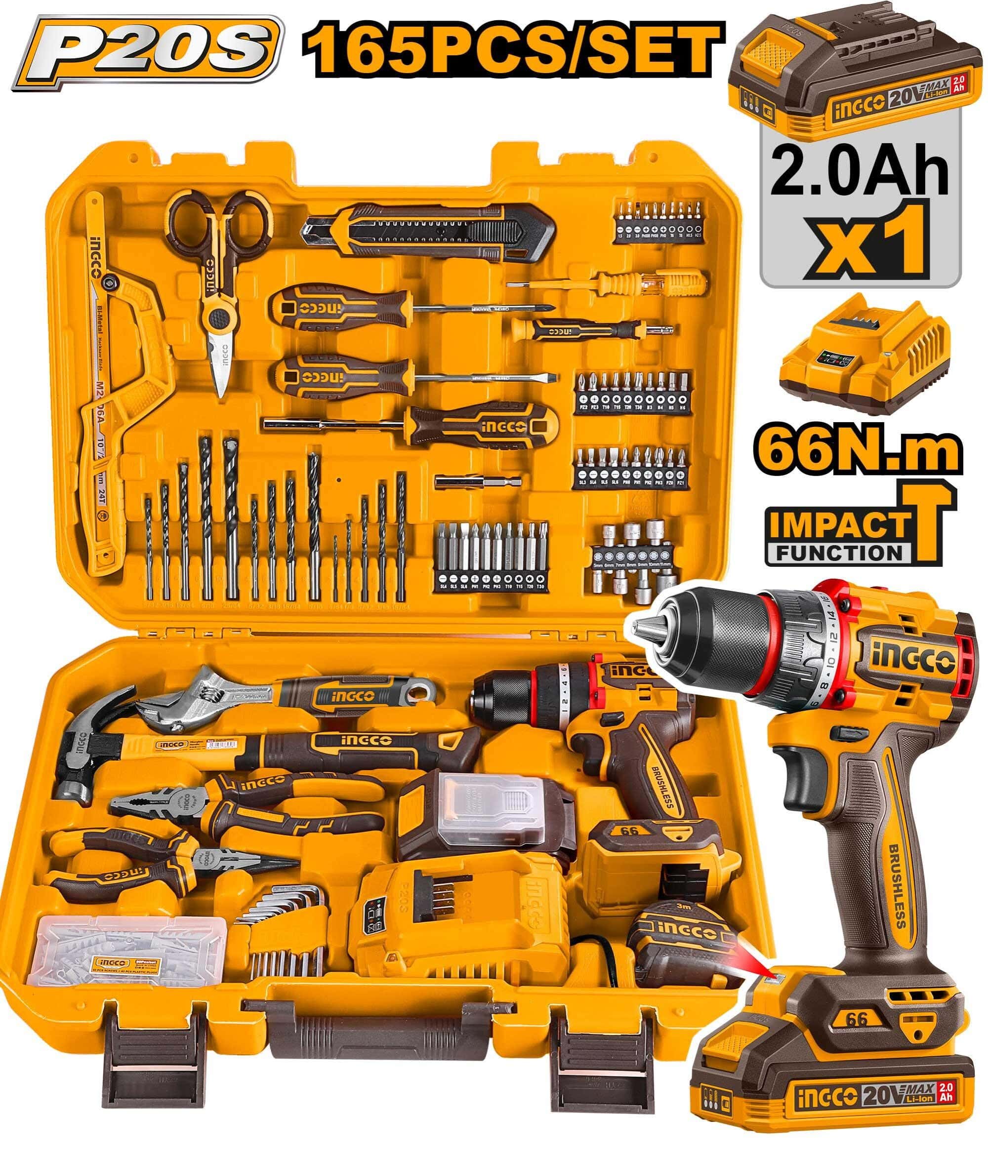 Ingco Hkthp11651Tools Bag, 165 Pcs - Black Yellow
