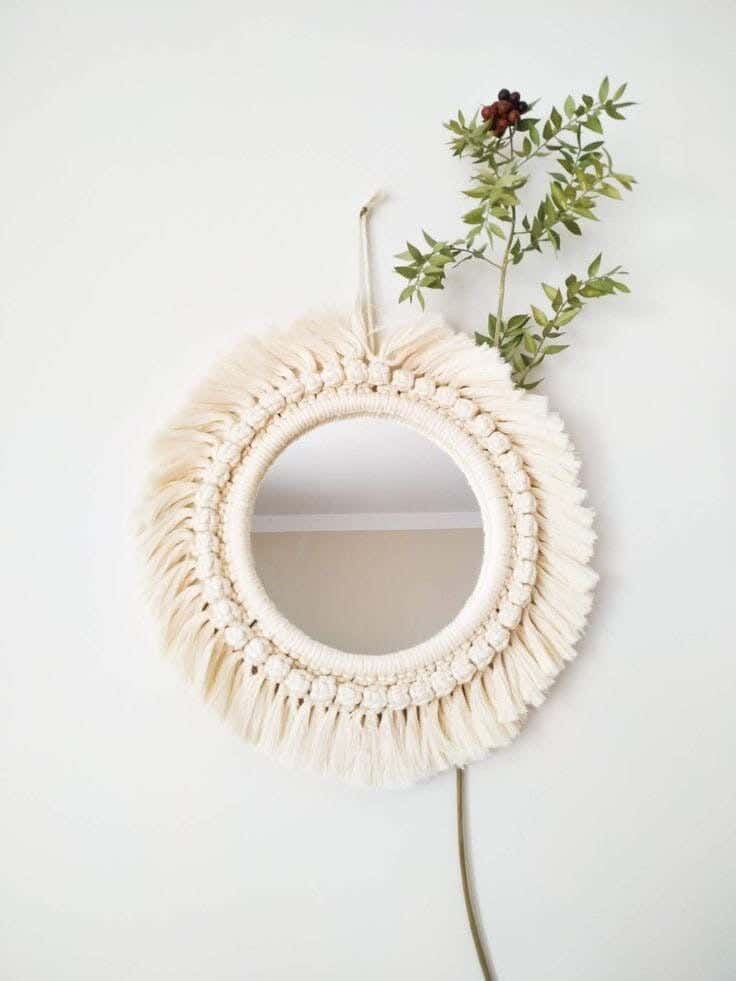 Macrame Wall Decor Mirrors, Cotton, 35X35 Cm - Off White