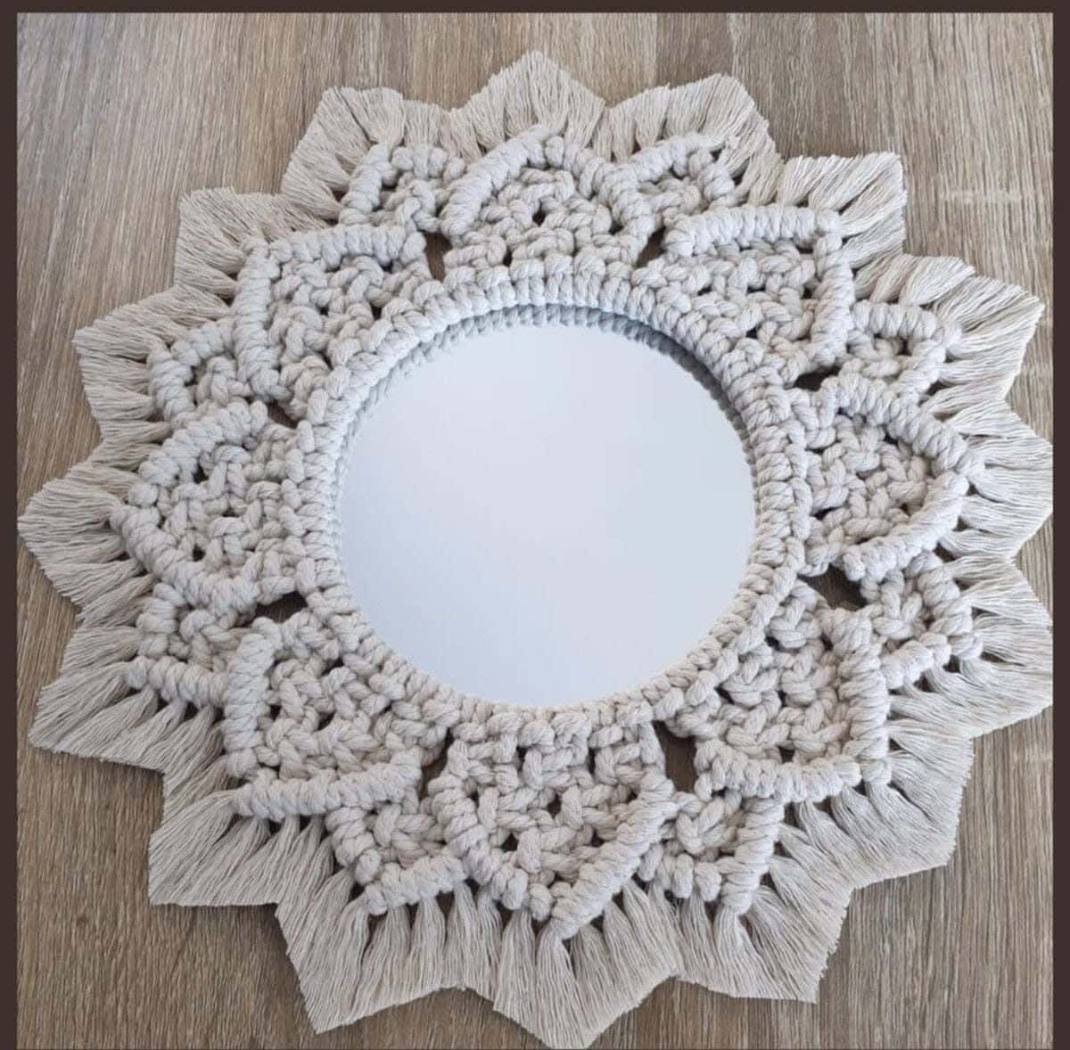 Macrame Wall Decor Mirrors, Cotton, 40X40 Cm - Off White