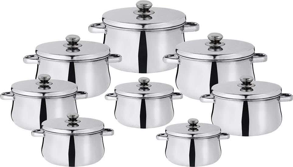 El Zenouki Aluminum Pot Set, 8 Pieces - Silver