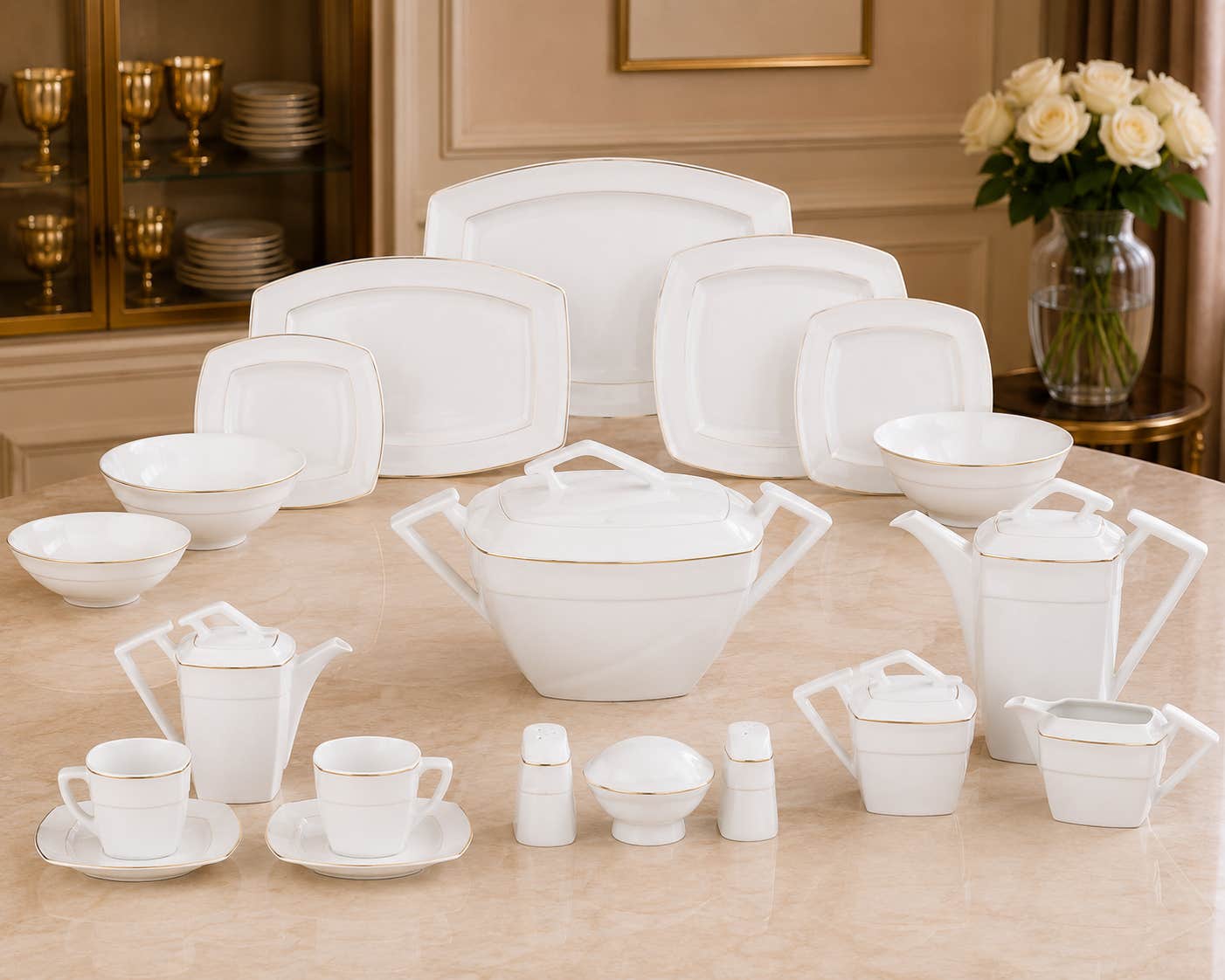 Rak Porcelain Dinner Set, 69 Pieces - White Gold
