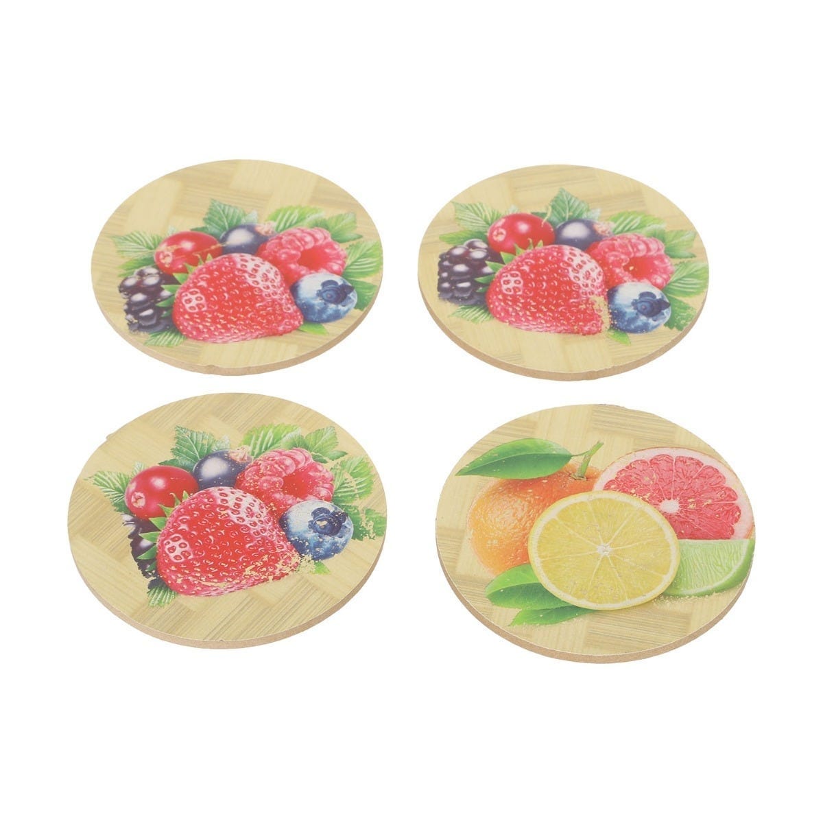 Rocky Wood Coaster Set, 4 Pieces 10 cm - Multicolor