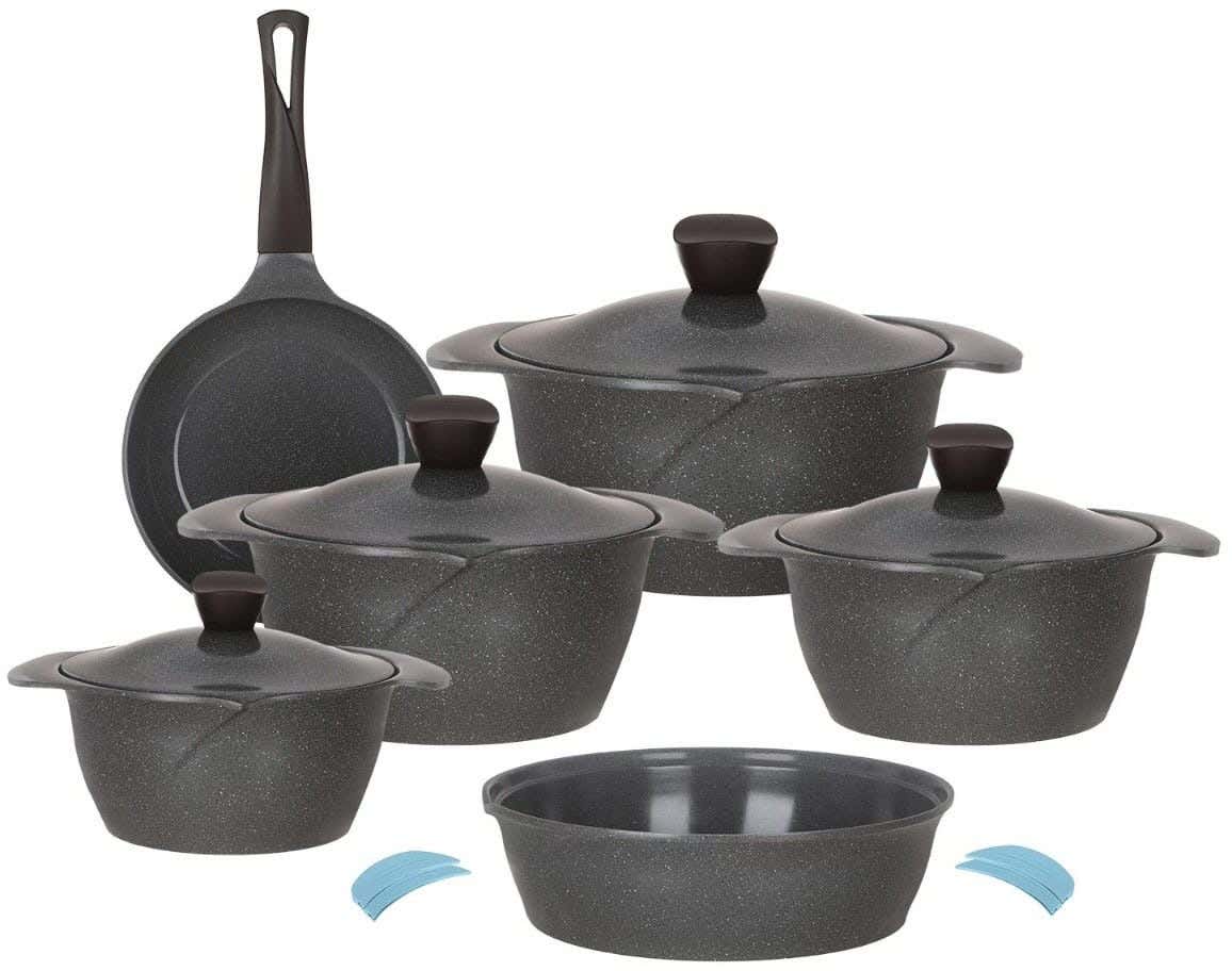 Master Flower Granite Cookware Set, 14 Pieces - Grey
