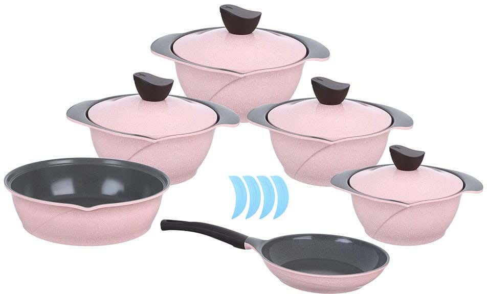 Master Flower Granite Cookware Set, 14 Pieces - Pink