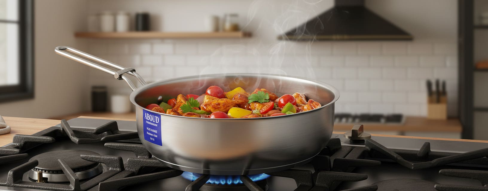 Aboud Stainless Steel Frying Pan with Handle, 24 cm - Silver