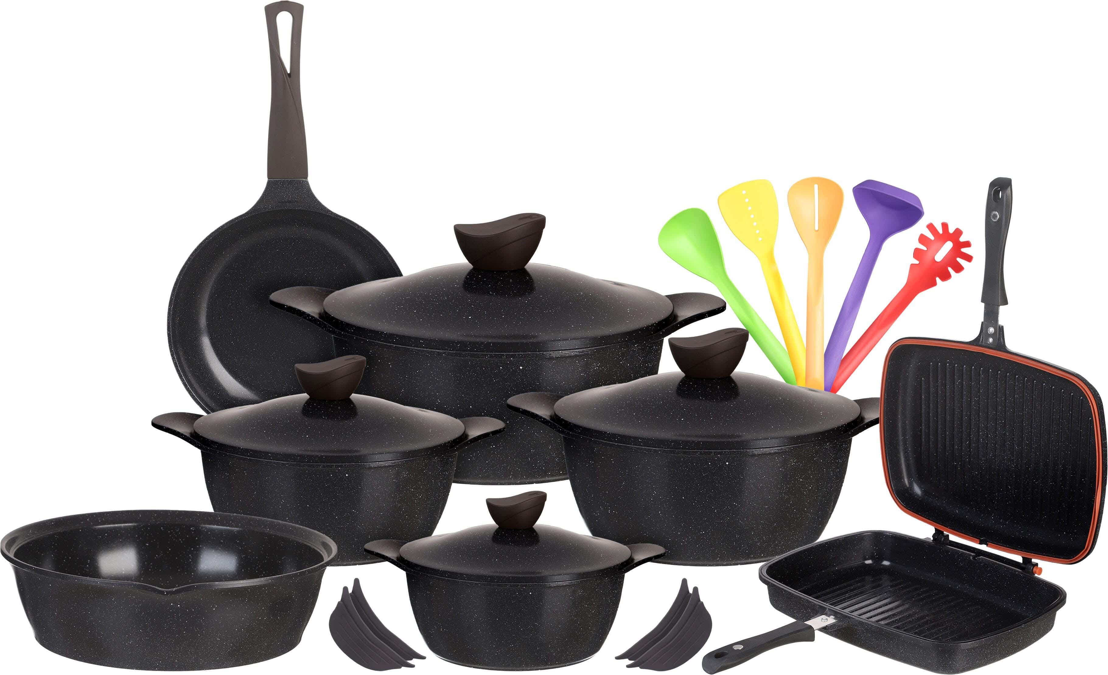 Master Wave Granite Pots set, 21 Pieces - Black