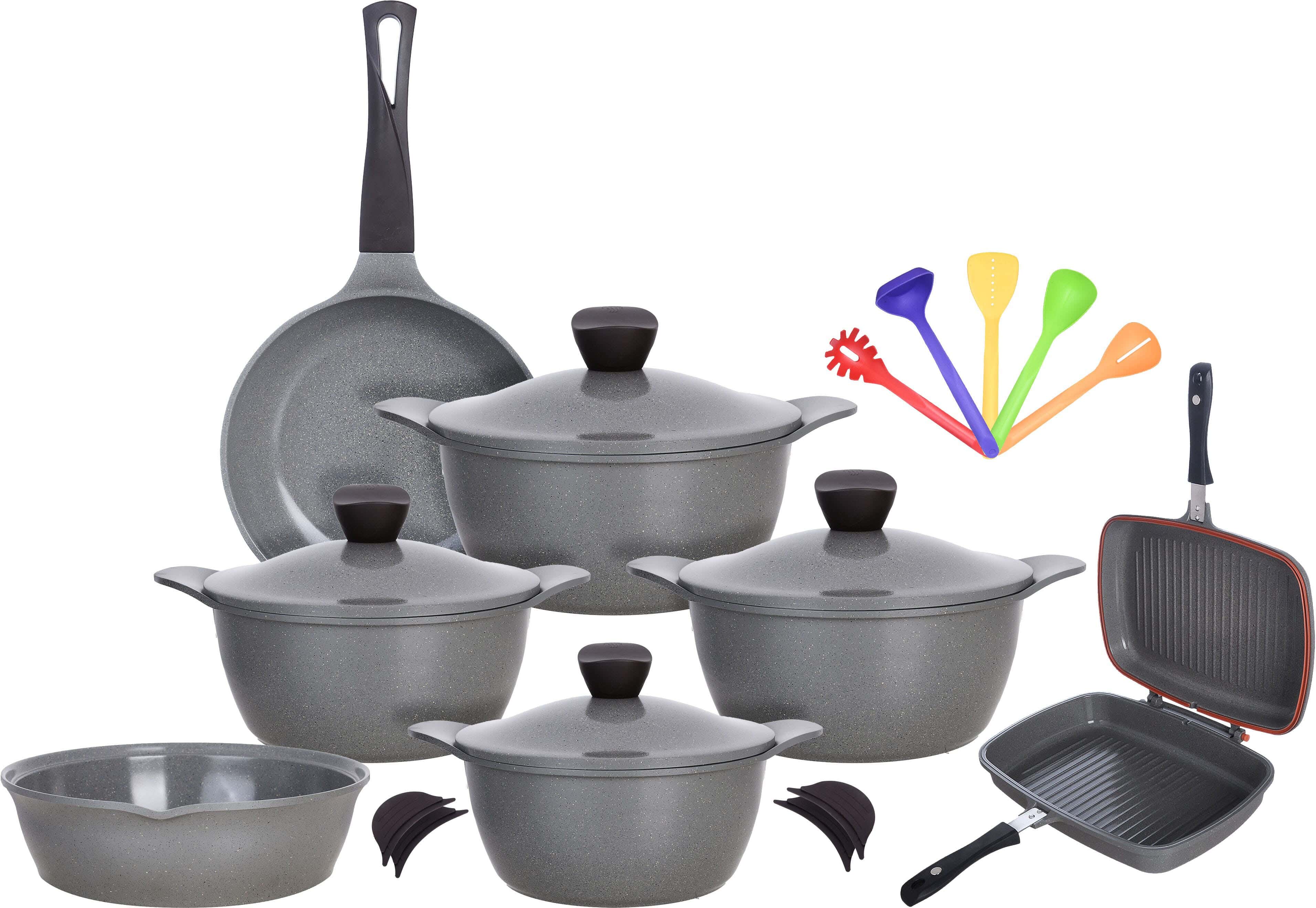 Master Wave Granite Pots Set, 21 Pieces - Grey