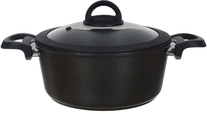 Bayou Granite Dark Stone Cookin Abboud Pot With Glass Lid, 22 Cm - Black