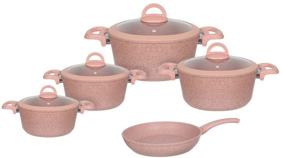 Cookin Aboud Bio Granite Cookware Set, 9 Pieces - Pink