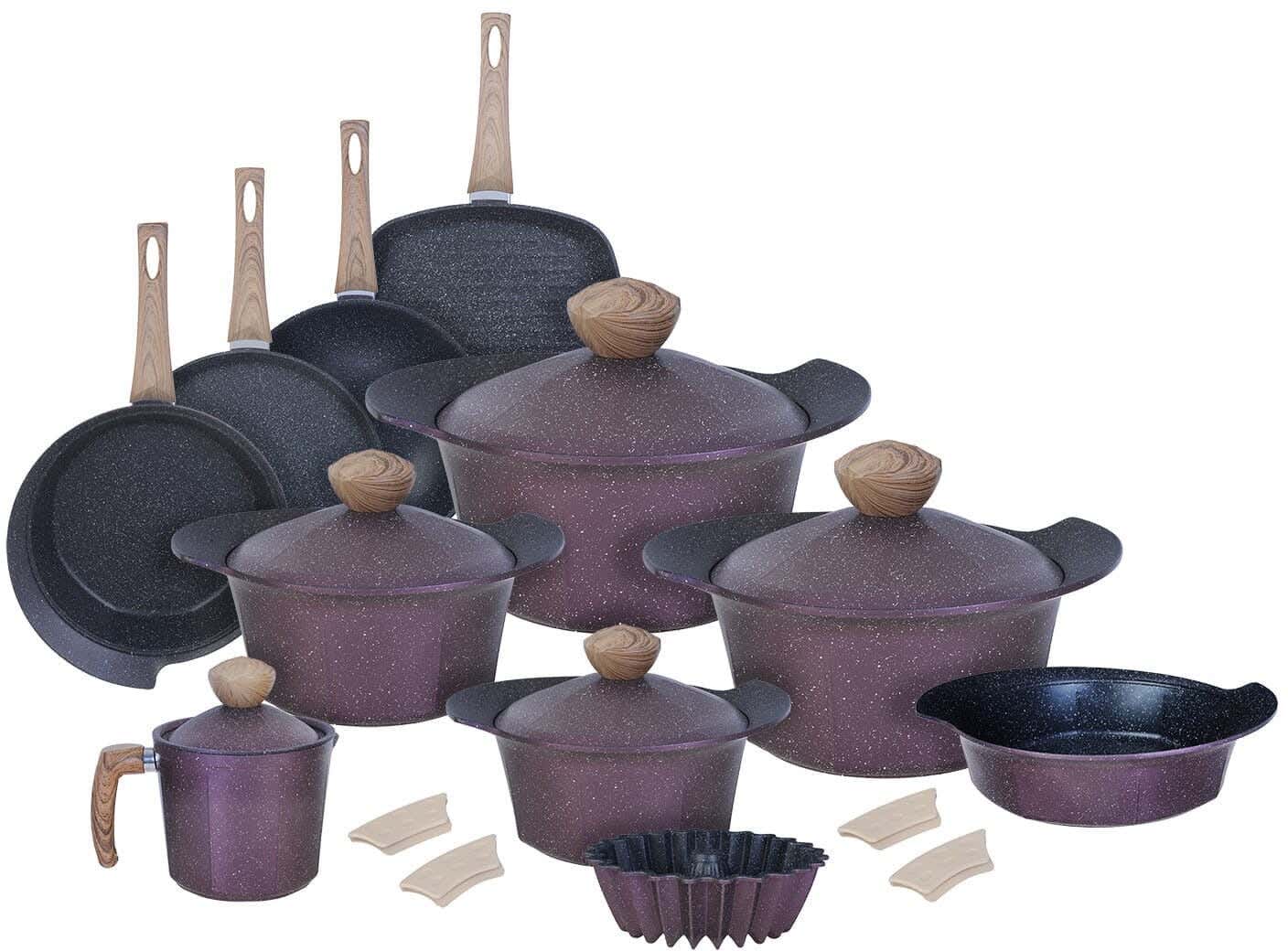 Ideal Home Granite Cookware Set, 20 Pieces - Dark Mauve
