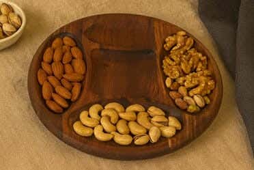 Elite Round Sarsooh Wood Snack Plate, 5 Eyes, 30 Cm - Brown