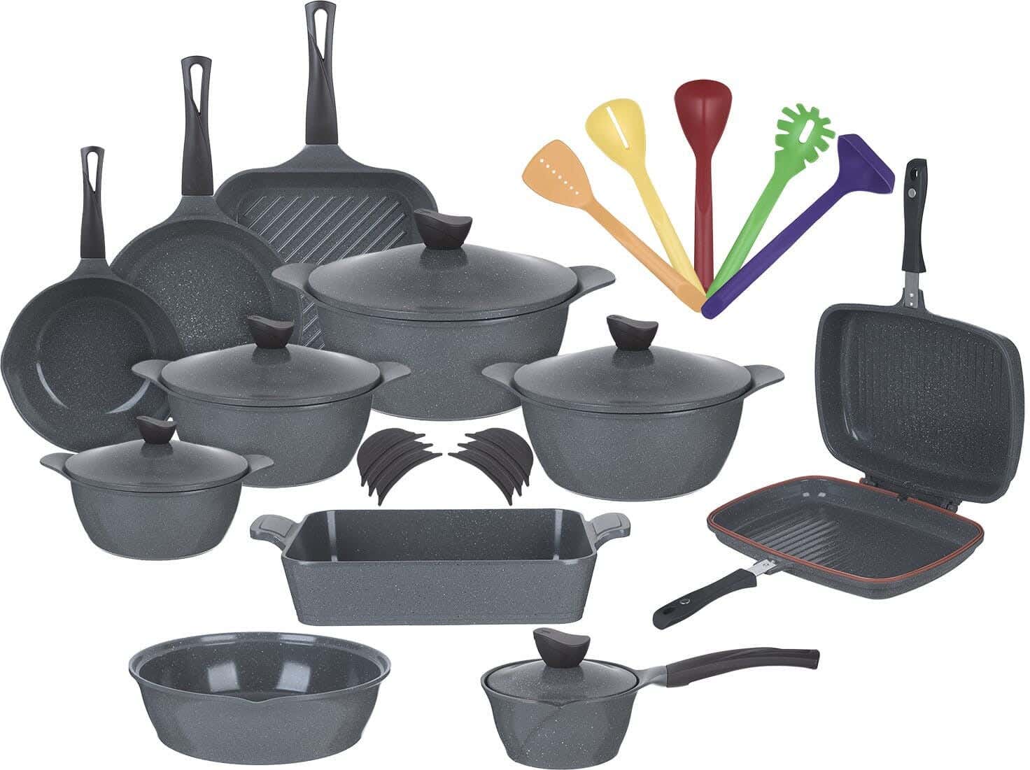 Master Wave Granite Pots Set, 28 Pieces - Dark Grey