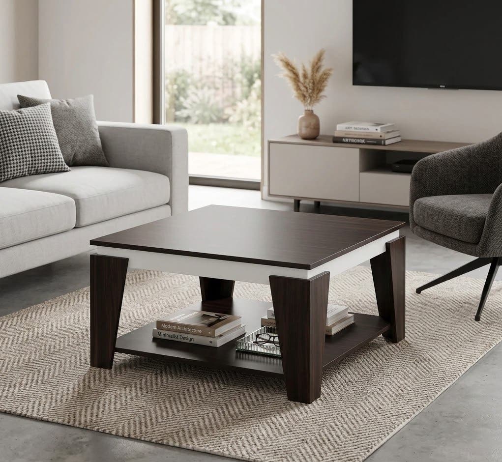 Wooden Living Room Table, 80 X 80 X 45 Cm - Brown And White