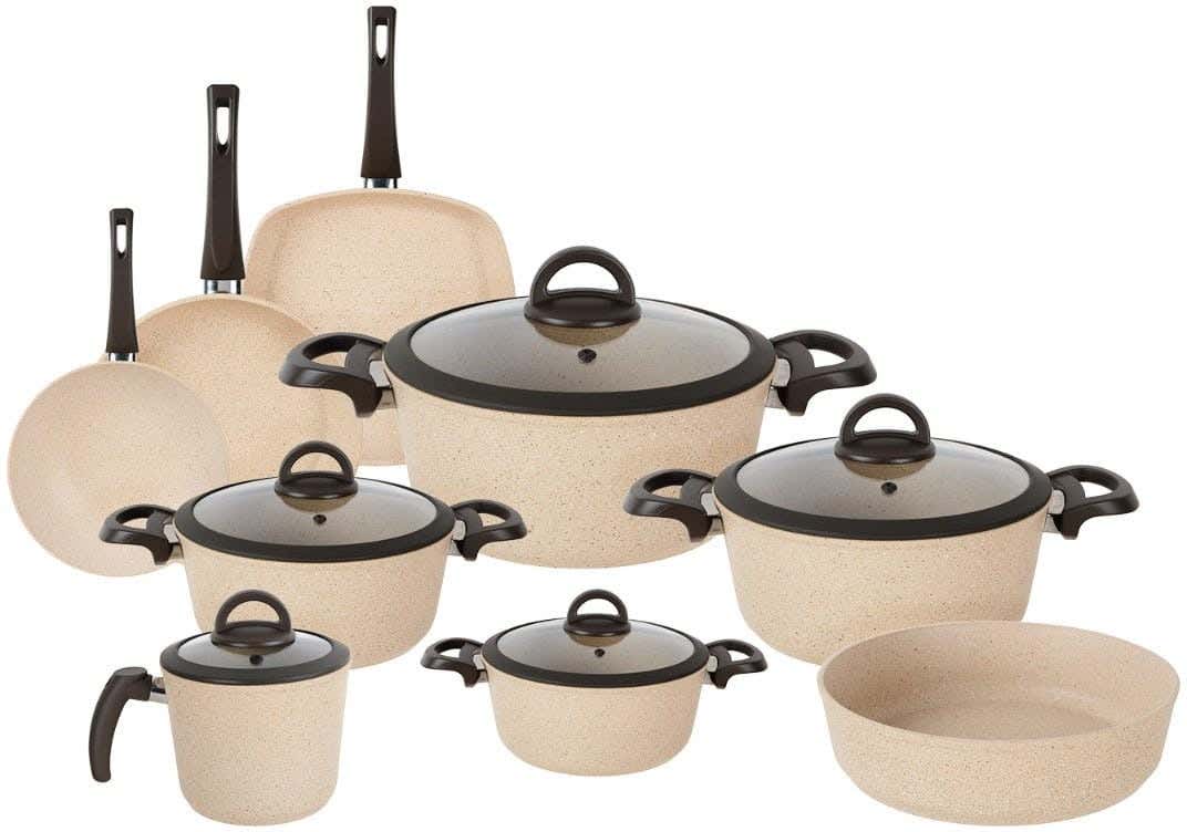 Cookin Aboud Earth Stone Granite Cookware Set, 14 Pieces - Beige