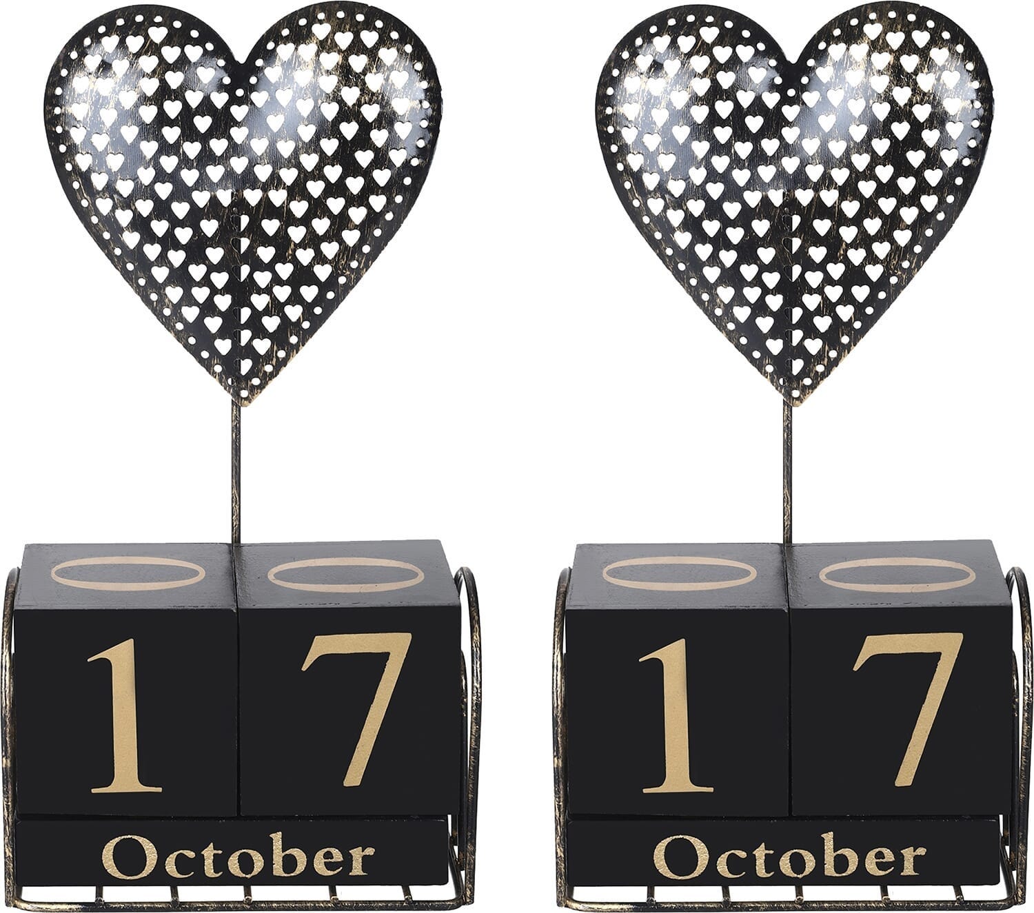 Modern Wooden Result Set With Metal Stand, 2 Pieces, 21 Cm - Black Gold