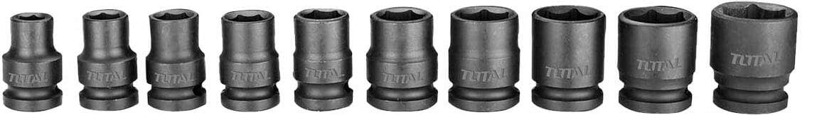 Total THISTD12101 Impact Socket Set, 10 Pieces, 1/2 Inch - Black