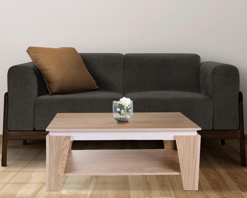 Spanish MDF Wood Modern Center Table, 80x50x40 cm - White Beige