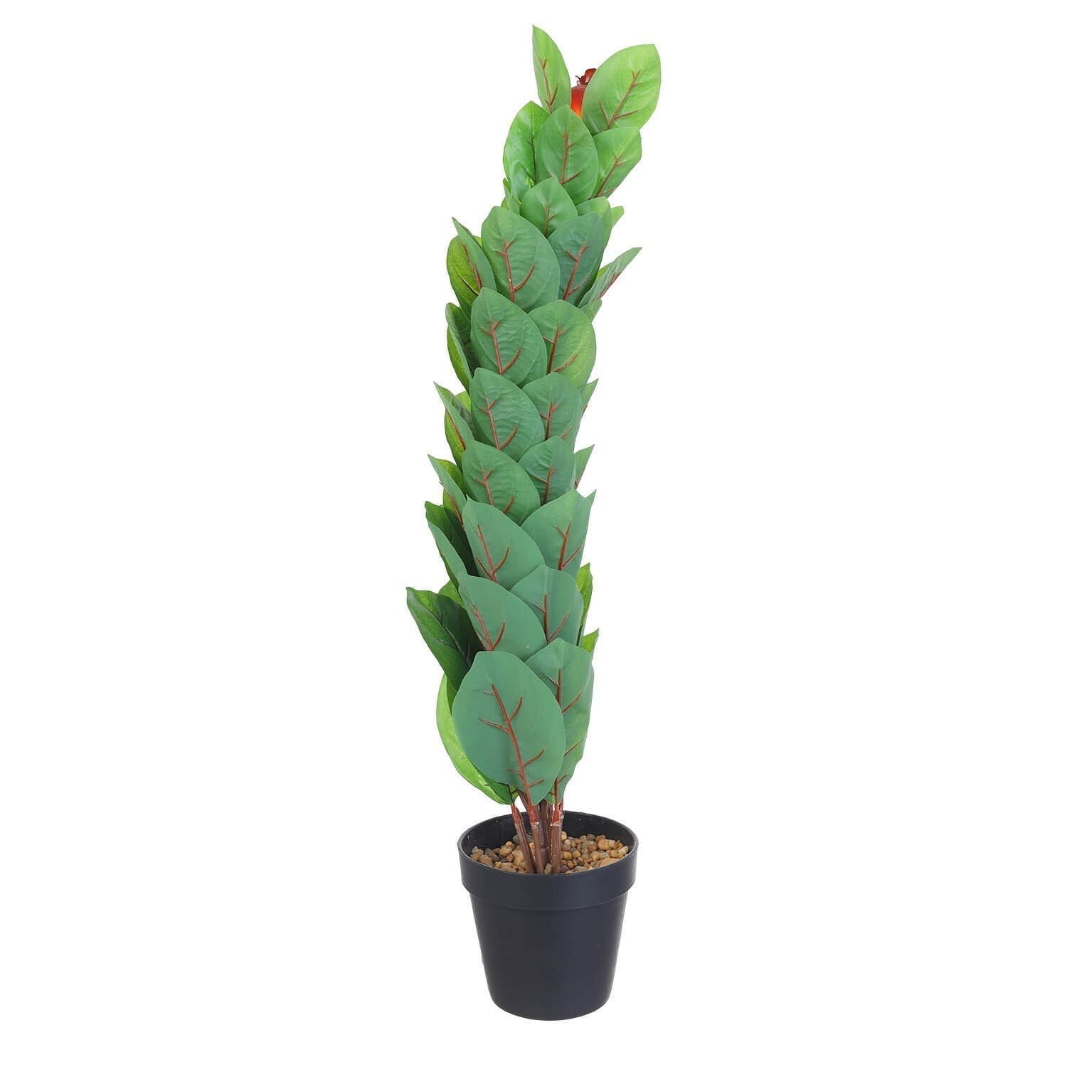 Round Plastic Vase with Leaves, 11×12 cm - Green