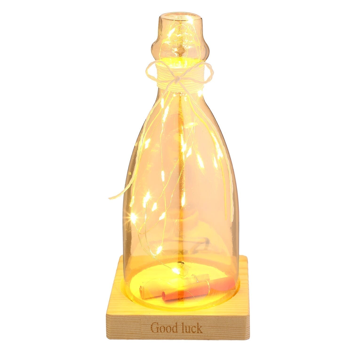Falmer Illuminated Glass Lamp with Wooden Base and USB Connection, 20×10 cm - Brown