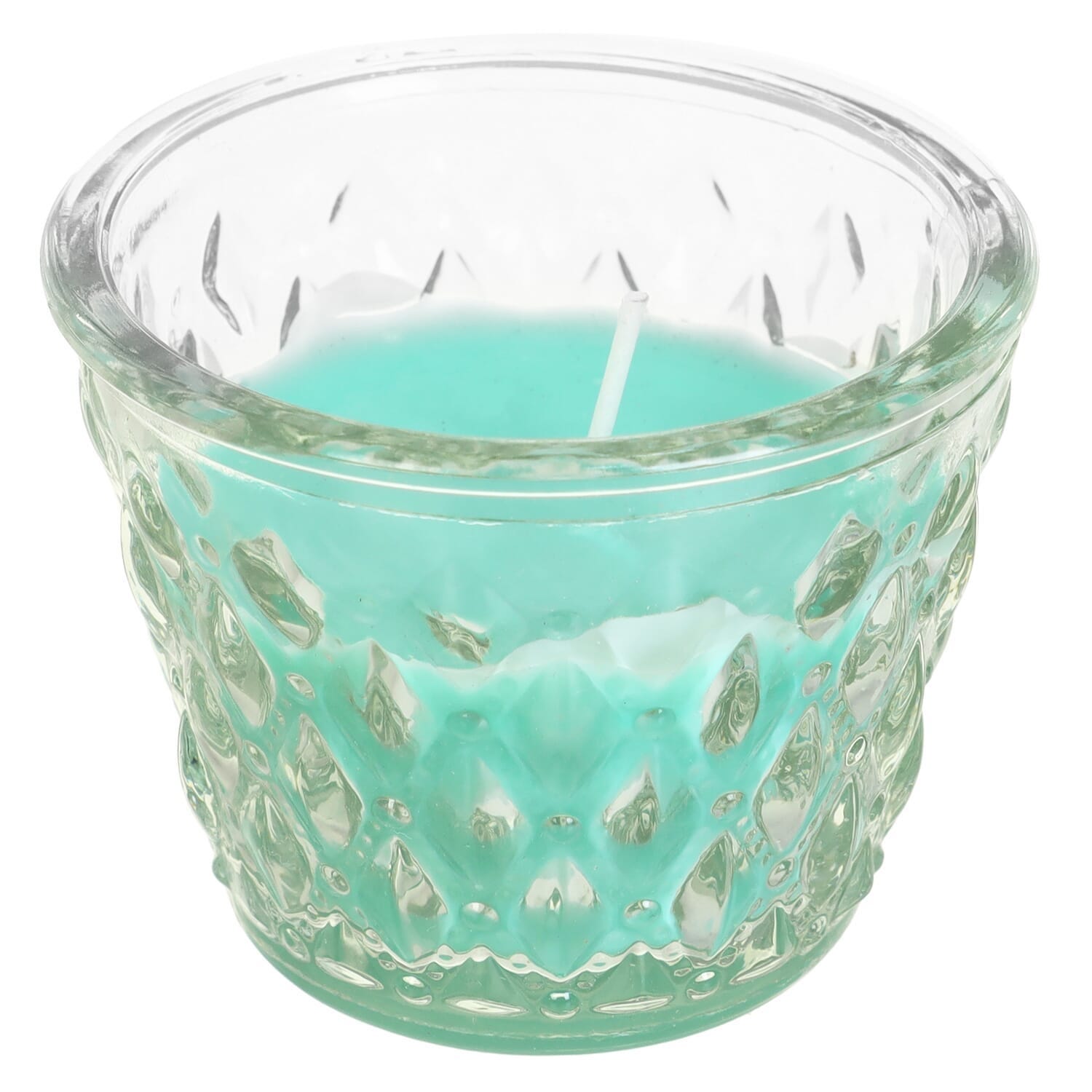 Scented Candle With Ribbed Lid, 6×7 Cm - Turquoise