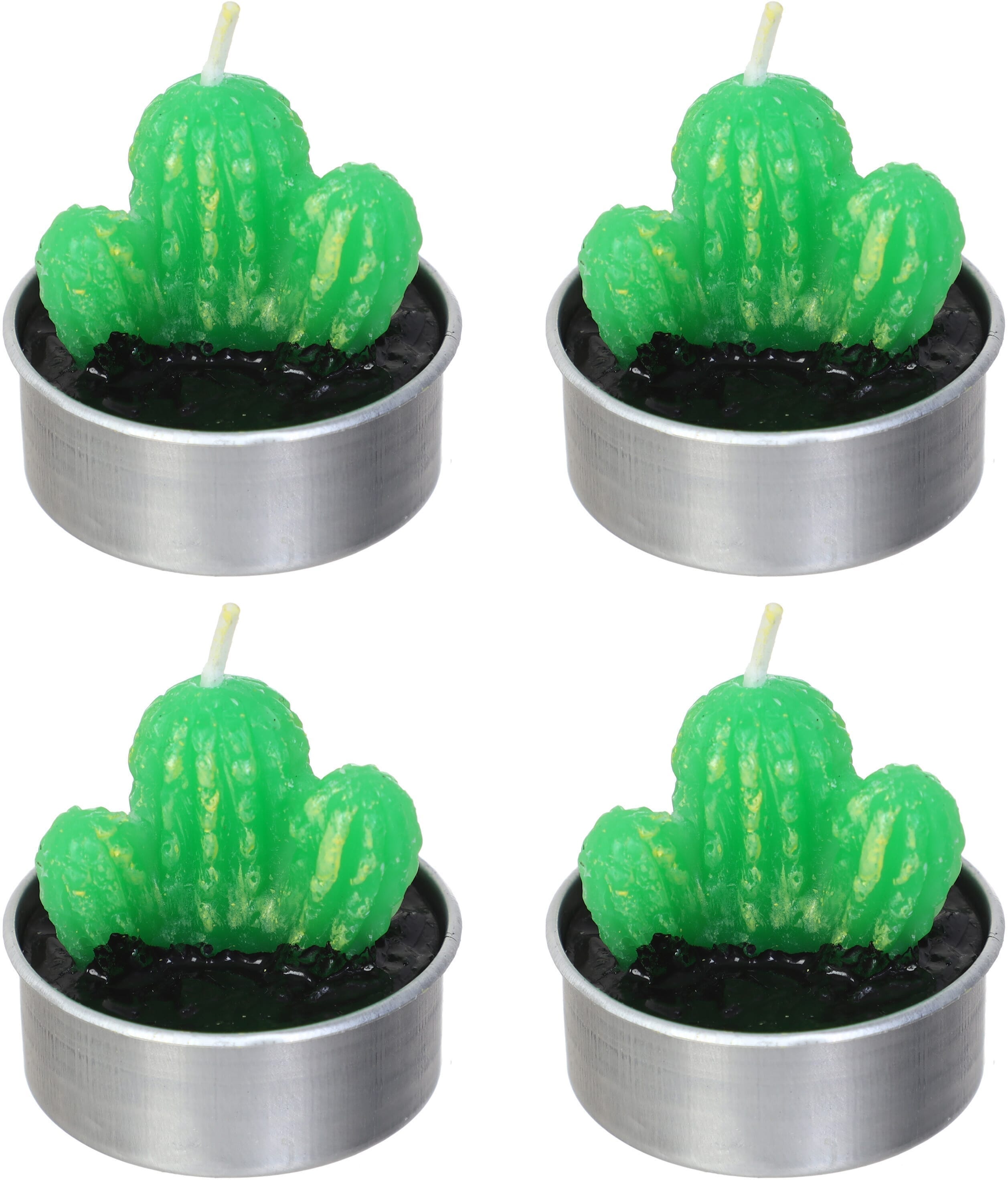 Scented Candle Set with Cactus Base, 4 Pieces - Green